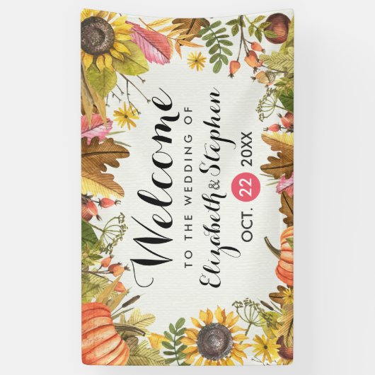 Herfst Maple Leaves Pumpkin Weduwschap Welkom Spandoek (Verticaal)