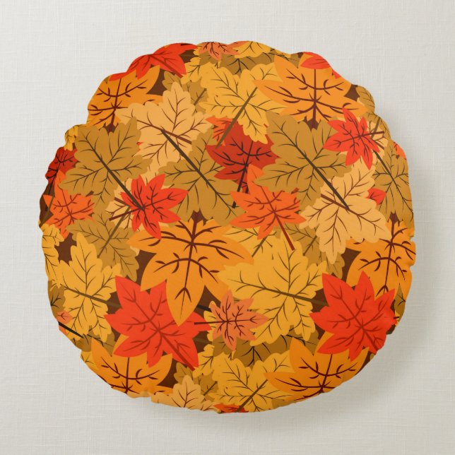 Herfst Maple Leaves Rond Kussen (Voorkant)