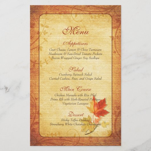 Herfst Maple Leaves Wedding Menu Kaart (Voorkant)