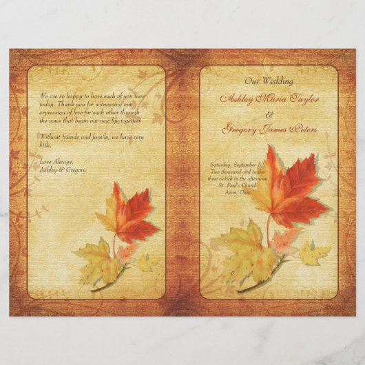 Herfst Maple Leaves Wedding Program (Voorkant)