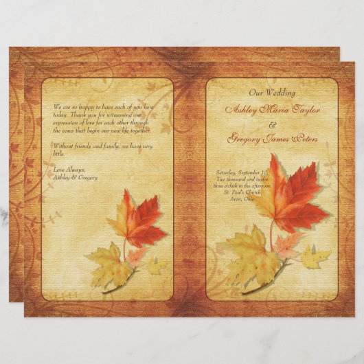 Herfst Maple Leaves Wedding Program (Voorkant / Achterkant)