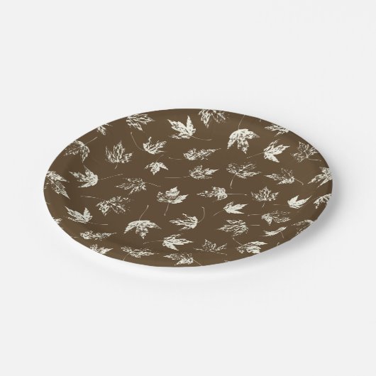 Herfst Maple lekt op bruin - naadloos patroon. Papieren Bordje (Gekanteld)