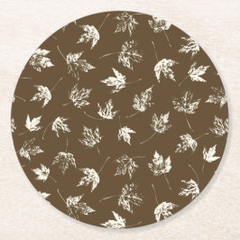 Herfst Maple lekt op bruin - naadloos patroon. Ronde Kartonnen Onderzetter
