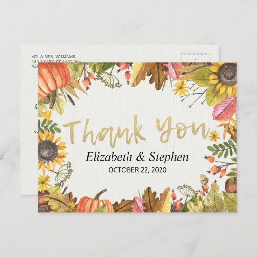 Herfst Maple leves Pumpkin Weddenschap bedankt Briefkaart (Voorkant / Achterkant)