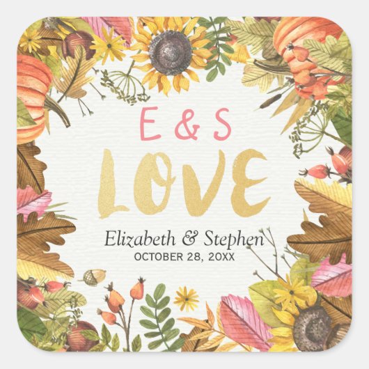 Herfst Maple leves Pumpkin Weddenschap bedankt Vierkante Sticker (Voorkant)