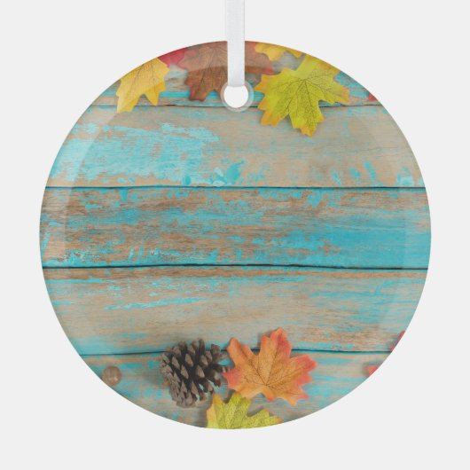 Herfst Maple: Pinecone Natuur Lijst. Glas Ornament (Voorkant)