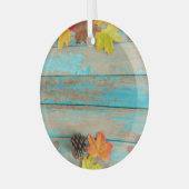 Herfst Maple: Pinecone Natuur Lijst. Glas Ornament (Voorkant links)