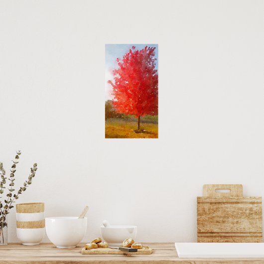 Herfst Maple Tree in volledige kleur, Waterverf Poster (Keuken)