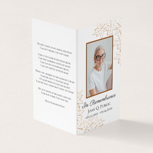 Herfst Maple verlaat begrafenisdienst Visitekaartje (Buitenkant)