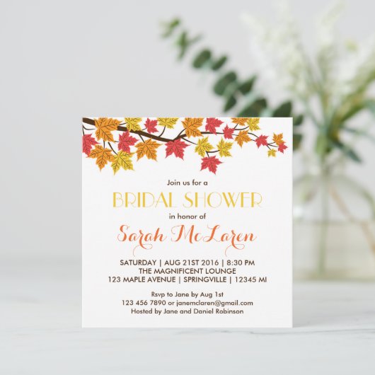 Herfst Maple verliest najaar Bridal Shower-uitnodi Kaart (Staand voorkant)
