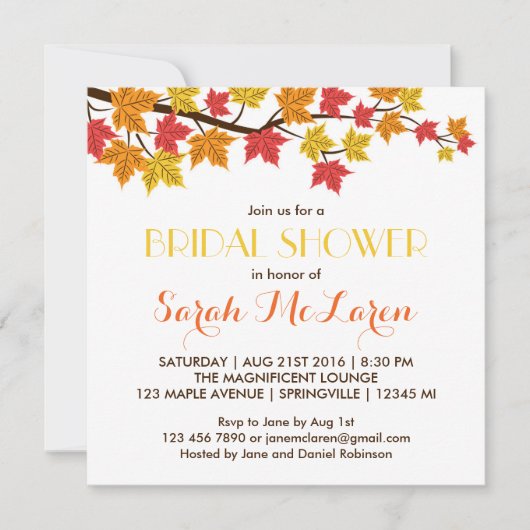 Herfst Maple verliest najaar Bridal Shower-uitnodi Kaart (Voorkant)