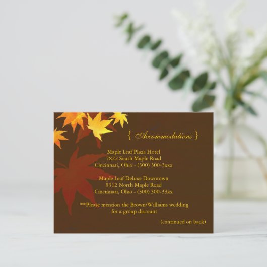 Herfst Maple Wedding Accommodatie Enclosure Briefkaart (Staand voorkant)