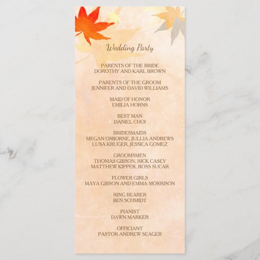 Herfst Maple Wedding Celebration Programmakaart (Achterkant)