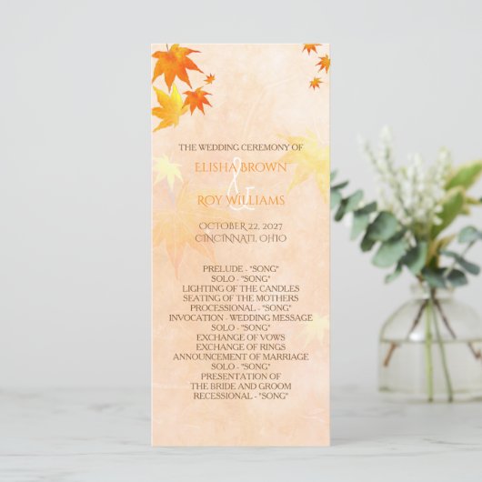 Herfst Maple Wedding Celebration Programmakaart (Staand voorkant)