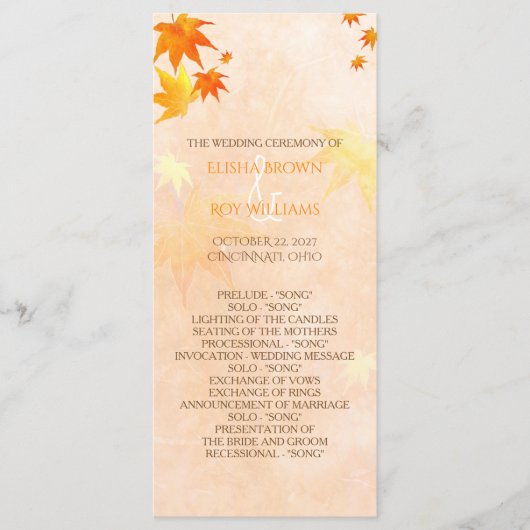 Herfst Maple Wedding Celebration Programmakaart (Voorkant)