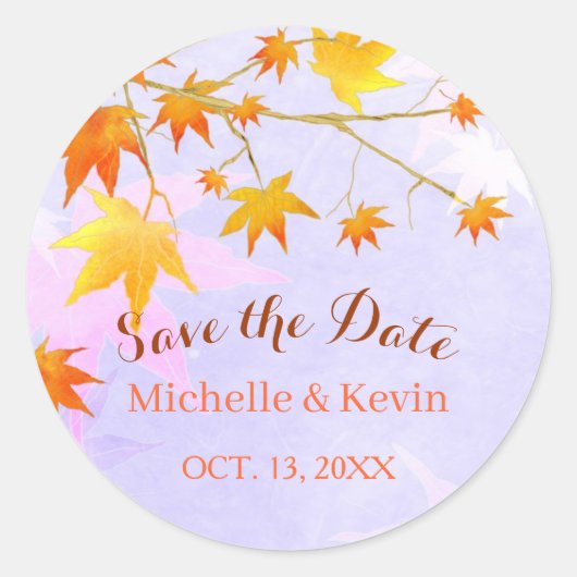 Herfst Maple Wedding Save the Date Ronde Sticker (Voorkant)