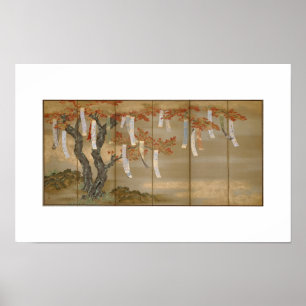 "Herfst Maples met Gedicht Slips" van Tosa Mitsuok Poster