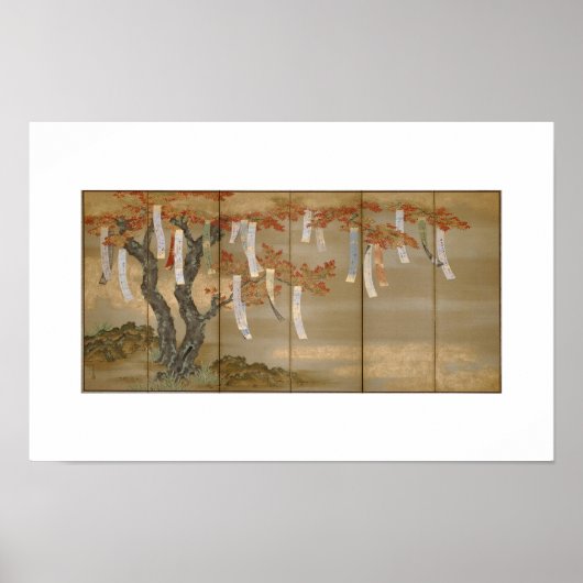 "Herfst Maples met Gedicht Slips" van Tosa Mitsuok Poster (Voorkant)