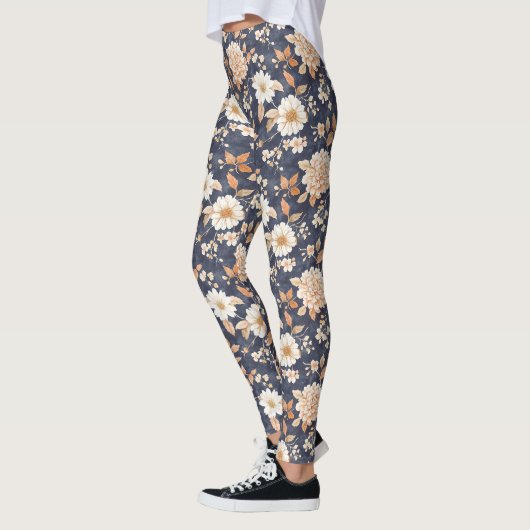 Herfst Marine Crème Bloem Leggings (Links)