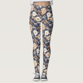 Herfst Marine Crème Bloem Leggings (Voorkant)
