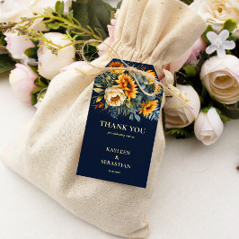 Herfst marineblauw rustieke zonnebloem bruiloft cadeaulabel