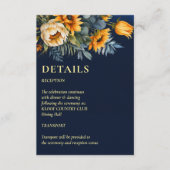 Herfst marineblauw rustieke zonnebloem bruiloft de informatiekaartje (Voorkant)