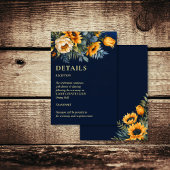 Herfst marineblauw rustieke zonnebloem bruiloft de informatiekaartje