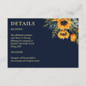 Herfst marineblauw rustieke zonnebloem bruiloft de informatiekaartje (Voorkant)