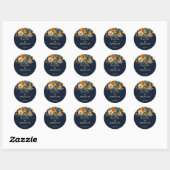 Herfst marineblauw rustieke zonnebloem bruiloft ronde sticker (Vel)