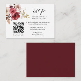 Herfst Maroon Beige Roze Bloemen QR Code Huwelijk  Informatiekaartje
