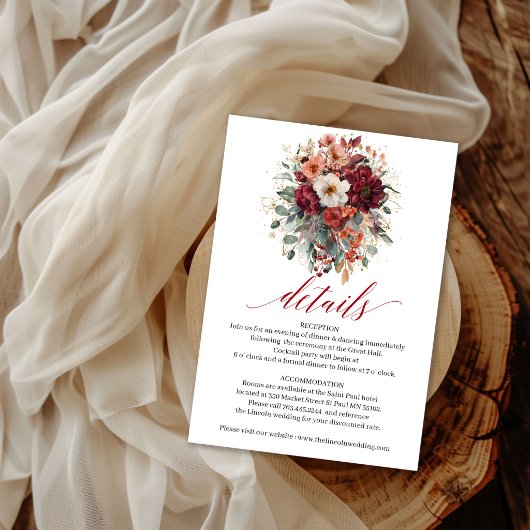 Herfst Maroon Bloem Boho Eucalyptus Details Instee Informatiekaartje
