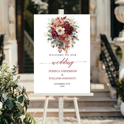 Herfst Maroon Bloem Boho Eucalyptus Trouw Welkom Poster