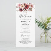 Herfst Maroon Blush Boho Floral Wedding Flat Progr Programmakaart (Staand voorkant)
