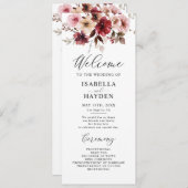 Herfst Maroon Blush Boho Floral Wedding Flat Progr Programmakaart (Voorkant / Achterkant)