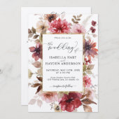 Herfst Maroon Blush Gold Alles in 1 QR Code Huweli Kaart (Voorkant / Achterkant)