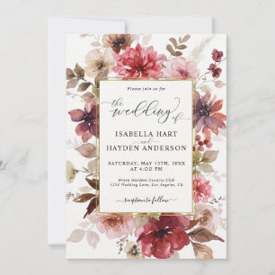 Herfst Maroon Blush Gold Alles in 1 QR Code Huweli Kaart