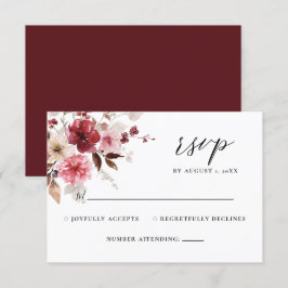 Herfst Maroon Blush Rustieke Bloemen Huwelijk RSVP Kaartje