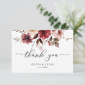 Herfst Maroon Floral Dusty Roze Bourgogne Huwelijk Bedankkaart (Staand voorkant)