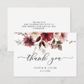 Herfst Maroon Floral Dusty Roze Bourgogne Huwelijk Bedankkaart (Voorkant / Achterkant)
