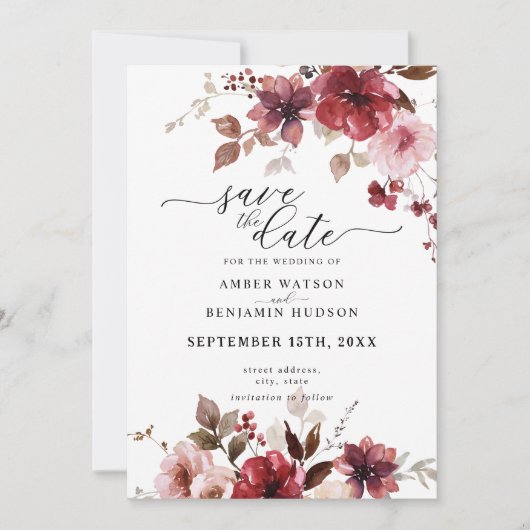 Herfst Maroon Roze bessen bruiloft Save the date Kaart (Voorkant)