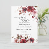 Herfst Maroon Roze bessen bruiloft Save the date Kaart (Staand voorkant)
