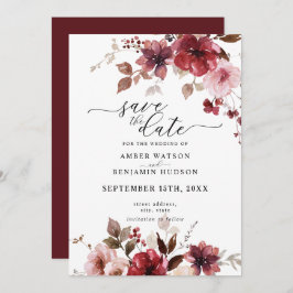 Herfst Maroon Roze bessen bruiloft Save the date Kaart