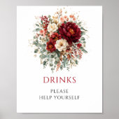 Herfst Marsala Bloemendranken Bruiloft Tafel Sign Poster (Voorkant)