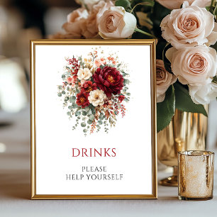Herfst Marsala Bloemendranken Bruiloft Tafel Sign Poster