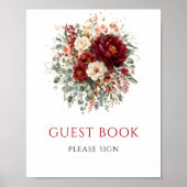 Herfst Marsala Bloemengastboek Bruiloft Tafelmodel Poster (Voorkant)