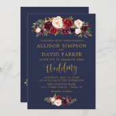Herfst Marsala Bloemig Navy Elegante Trouwkaart Kaart (Voorkant / Achterkant)
