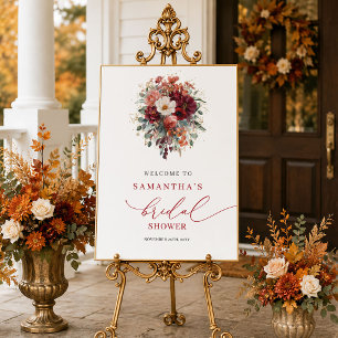 Herfst marsala bloemrijke bruiloftswelcome bord d poster