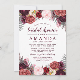 Herfst Marsala Blush Peony Bridal Shower Uitnodigi Kaart