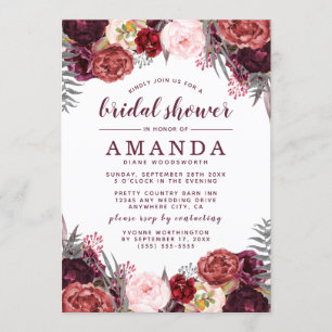 Herfst Marsala Blush Peony Bridal Shower Uitnodigi Kaart