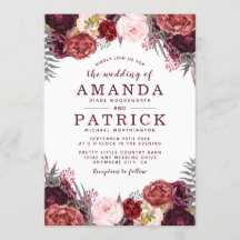 Herfst Marsala Blush Pioen Bruiloft Uitnodigingen
